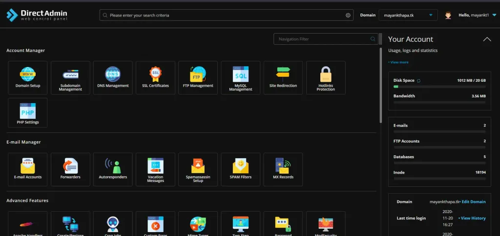 ویژگی های برجسته دایرکت ادمین - هاکان سرور